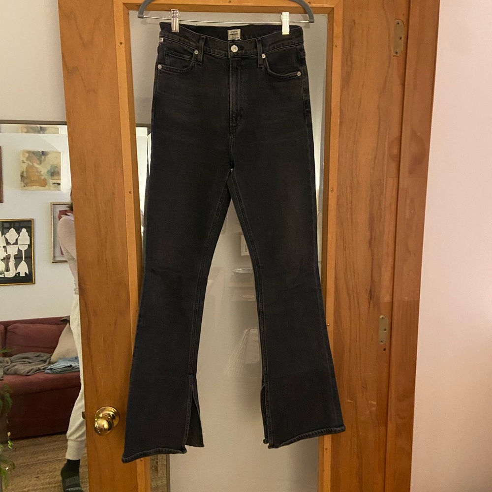 Citizens Of Humanity Black Flare Jeans with Split Hem